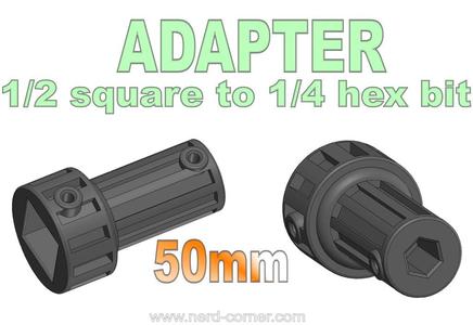 Adapter 1/2 square to 1/4 hex bit 50mm