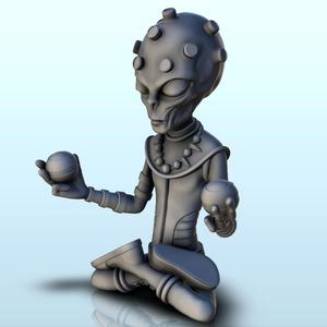 Alien meditating with two balls (3) (+ pre-supported version & rounded base) - SF Warhordes ET extraterrest Confrontation