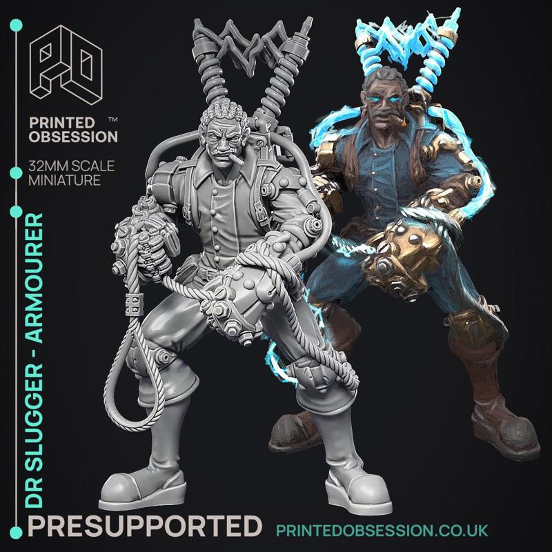 Armourer Alchemist - Dr Slugger - Ghast Buster -  PRESUPPORTED - Illustrated and Stats - 32mm scale