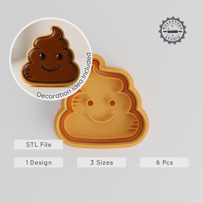 Poop Shape Cutter & Stamp, Happy Emoji Design, Cookie & Fondant Decor, 3 Sizes S/M/L, 6-Piece Set PRODUCT_376