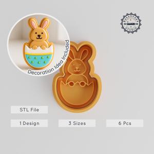 Easter Bunny Cookie Cutter & Stamp Set, Spring Rabbit, Festival Hare, Holiday Baking, 3 Sizes, S/M/L, 6 Piece Pack PRODUCT_488