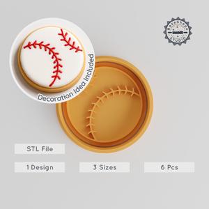 Baseball Shape Cutter & Stamp Set, Sports Ball Cookie Fondant, 3 Sizes S/M/L, 6 Pieces PRODUCT_613