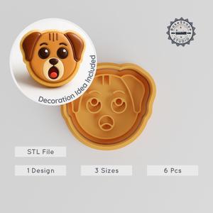 Yawn Shape Cutter & Stamp Set, Animal Cookie Fondant Tool, Sleepy Dog Design, 6 Piece Pack, Small Medium Large Sizes PRODUCT_874