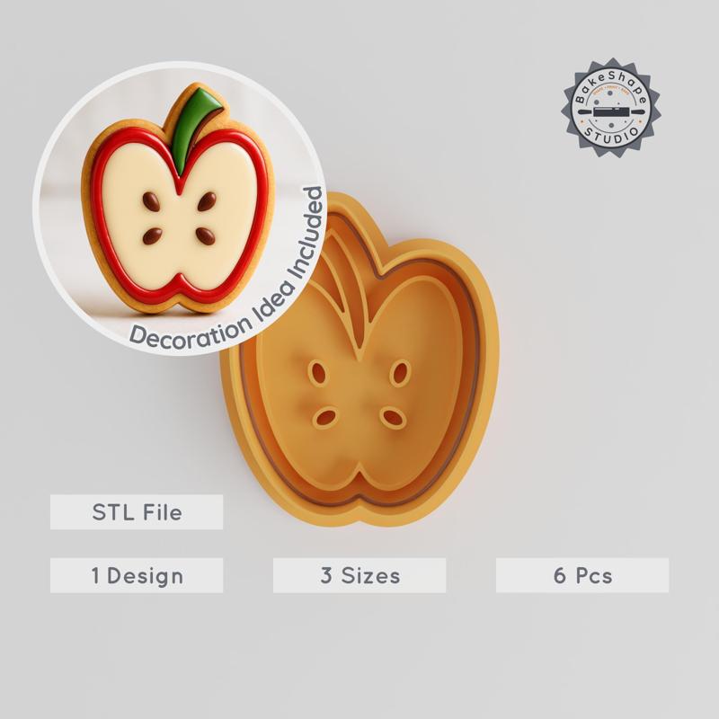 Apple Shape Cutter & Stamp Set, 3 Sizes, Perfect for Cookies & Fondant, Food & Fruit Design PRODUCT_546