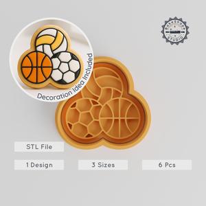 Sports Shape Cutter & Stamp Set, Perfect for Cookies & Fondant, Includes Sizes S/M/L, 6-Piece, Active Recreation Designs PRODUCT_599