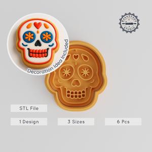 Skull Shape Cutter & Stamp Set, Perfect for Cookies & Fondant, Includes S/M/L Sizes, Day of the Dead Design PRODUCT_924