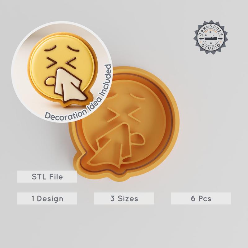 Sneeze Face Cookie Cutter & Stamp Set, Emoji Design, 3 Sizes, 6 Pieces, Perfect for Fondant PRODUCT_794