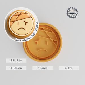 Bandaged Face Cookie Cutter & Stamp Set, Emoji Design, 6 Pieces, Multi-Size S/M/L, Fondant & Baking Accessory PRODUCT_795