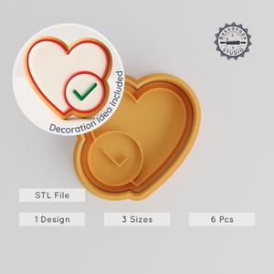 Heart Check Mark Cookie Cutter & Stamp, Love Verified Shape, Perfect for Fondant, 3 Sizes S/M/L PRODUCT_182