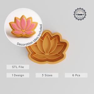 Lotus Shape Cutter & Stamp Set, Sacred Flower Cookie & Fondant Decor Tool, 3 Sizes, 6 Pieces PRODUCT_2205