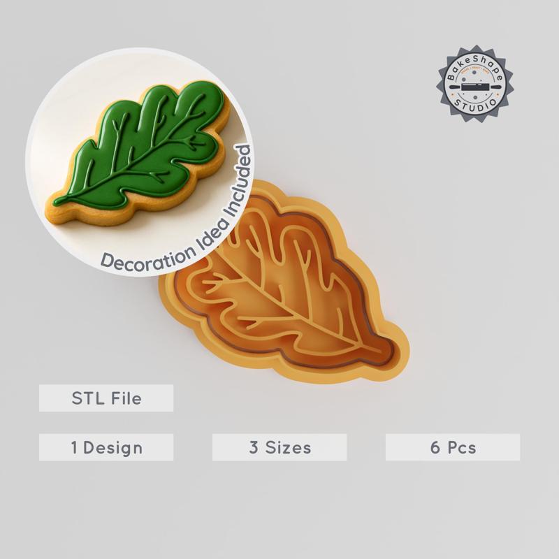 Leaf Shape Cutter & Stamp Set, Nature-Themed Cookie & Fondant Mold, 3 Sizes, 6 Pieces PRODUCT_1017