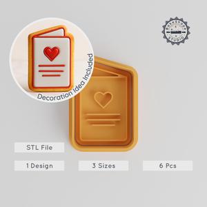 Love Card Cookie Cutter & Stamp, Shape Cutter for Fondant, Wedding & Romantic Invitations, S/M/L Sizes, 6 Piece Set PRODUCT_42