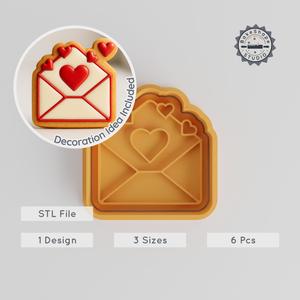Love Letter Cookie Cutter & Stamp Set, Romantic Mail Shape, Perfect for Fondant, 6 Piece, Sizes S/M/L PRODUCT_43