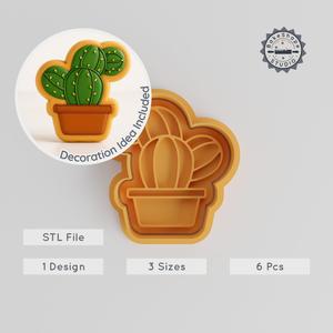 Bunny Ear Cactus Shape Cutter & Stamp Set, Cookie & Fondant Tool, Prickly Plant Design, 3 Sizes S/M/L, 6-Piece Collection PRODUCT_346