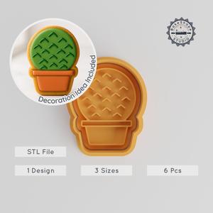 Circle Cactus Cookie Cutter & Stamp Set, Round Cactus Shape, S/M/L, Perfect for Cookies & Fondant PRODUCT_341
