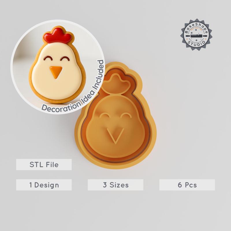 Chicken Shape Cutter & Stamp, Cookie & Fondant, S/M/L, 6-Piece Set, Farm Poultry Design, Barnyard Bird Theme PRODUCT_90