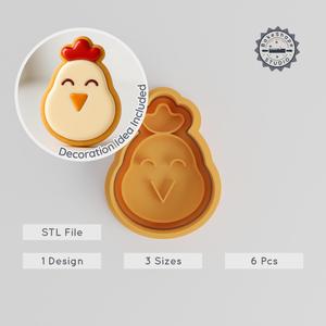 Chicken Shape Cutter & Stamp, Cookie & Fondant, S/M/L, 6-Piece Set, Farm Poultry Design, Barnyard Bird Theme PRODUCT_90