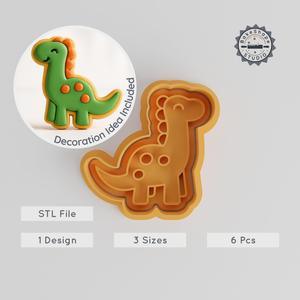 Dinosaur Shape Cutter & Stamp Set, Prehistoric Sauropod Design, Perfect for Cookies & Fondant, 3 Sizes, 6-Piece STL Collection PRODUCT_63