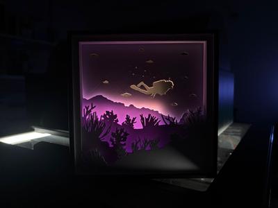 Underwater – 3D Shadow Box with Diver Motif