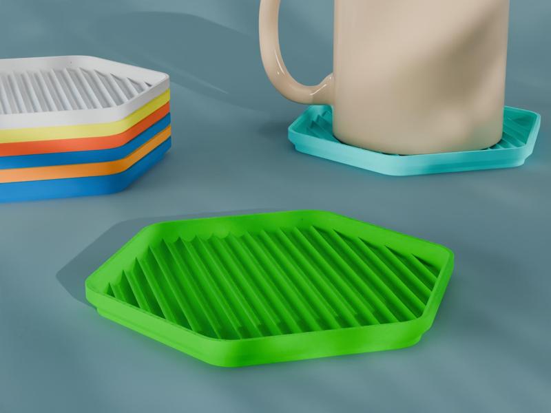 Stackable Scalloped Reverse Hexagon Coaster Set 3D Print STL File | 3 Sizes 