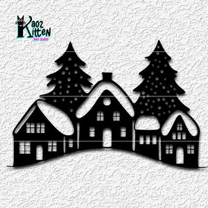 snowy village wall art winter decor