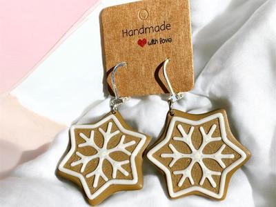 Gingerbread Snowflake Cookie Earrings