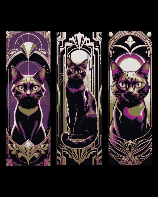 Art Deco Tributes to the Diva Cat - Set of Bookmarks
