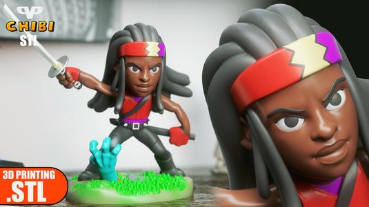 Michonne  Walking Dead Chibi STL for 3D Printing ChibiSTL 3DXM