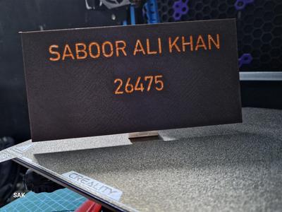 Print in Place nameplate with folding hinge stand