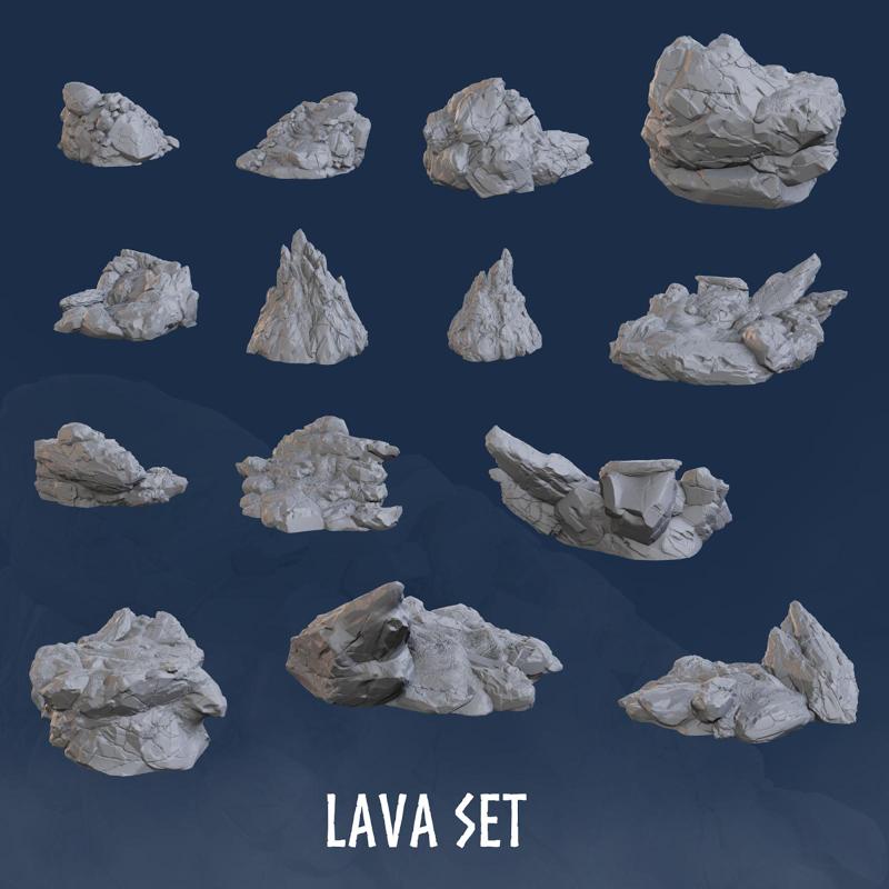 Mountain Lava Rocks (7 Models Bundle) - Rocks - Mountain - Rock - Blocks - Base - Bases Terrain - Mountain Terrain - Terrain - Environment Terrain - Terrain Environment - Mountain - Mountains - Terrain Set - Terrain Block - Terrain, Rocks