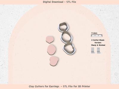 Polymer Clay Cutter STL Set – 5 Sizes, 2 Blade Types | Modern Minimalist Polymer Clay Earring Cutter