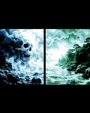 Two Panel Wall Art - The raging storm and the calm coastline - Hueforge art