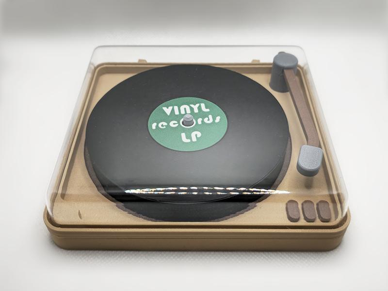 LP coasters with gramophone-like holder
