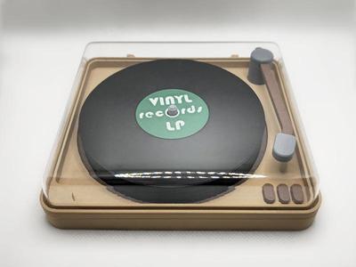 LP coasters with gramophone-like holder