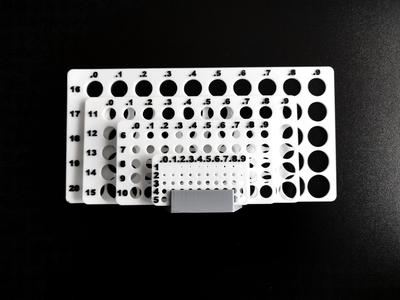 Gauge hole diameters 1.0-20.9 mm step 0.1 (metric)