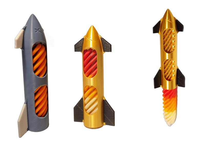 Starship helix rocket with snap-fit moving flaps
