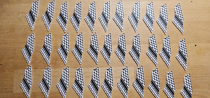 Palestine map with keffiyeh pattern