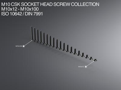 M10 CSK Socket Head Screw Collection M10x12-M10x100 ISO 10642 / DIN 7991