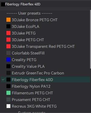 Orca Slicer Filaments TPU, PETG, PLA, etc