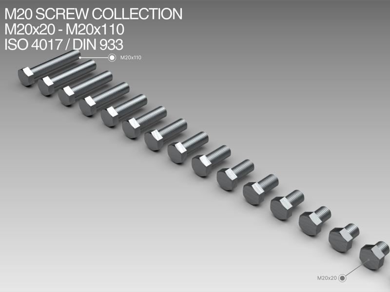 M20 Screw Collection M20x20-M20x110 ISO 4017 / DIN 933