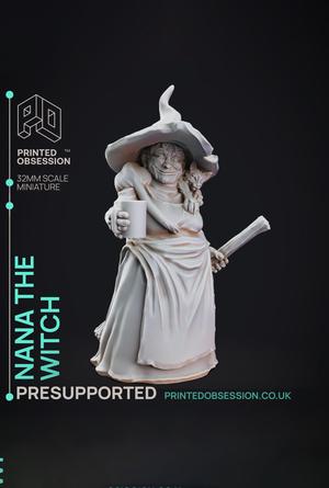Nana - Black Witch -  PRESUPPORTED - Illustrated and Stats - 32mm scale