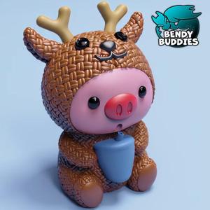 Deerberry Pig Deer Costume / Cute Knitted Beast Model / Collectible Pigface Creature Figure / Print-in-Place Statue / Fantasy World Animal / Decoration Monster Encounter