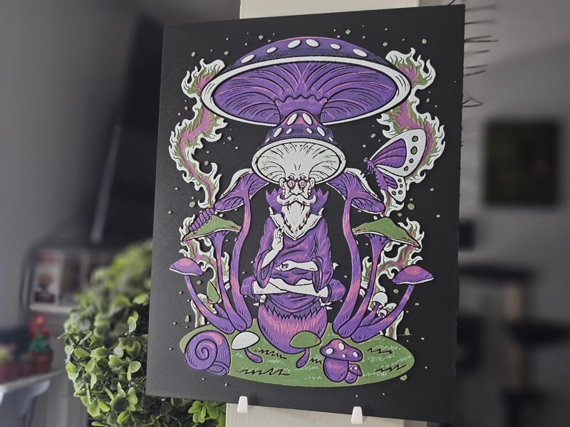 Pyschedelic Mushroom Man 3D Printed Textured Hueforge Art