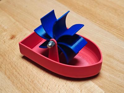 Bathtub toy boat with water wheel
