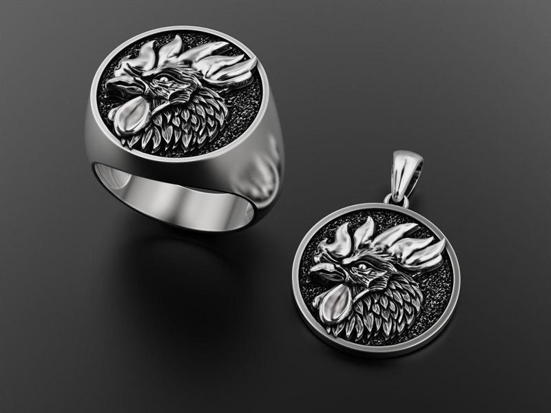 Rooster collection silver ring with