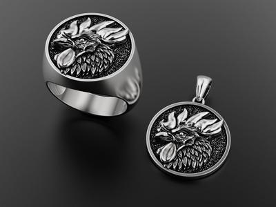 Rooster collection silver ring with