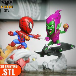 Spider-Man vs Green Goblin STL for 3D Printing ChibiSTL 3DXM