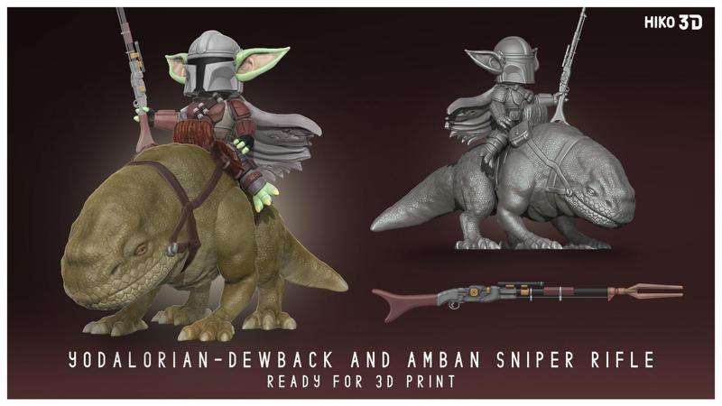 Yodalorian - Dewback - Child Mandalorian Baby Yoda 3D FanArt -