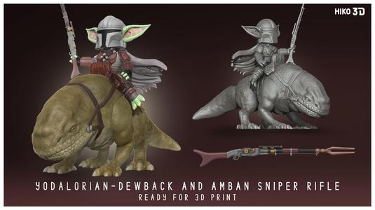 Yodalorian - Dewback - Child Mandalorian Baby Yoda 3D FanArt -