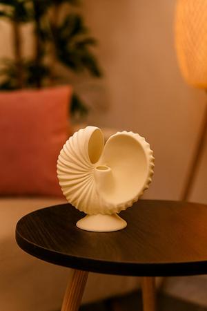 Rippled Seashell LED Candle Holder & Vase for Small Dried Flowers - Nautical Decor in Shell Shape